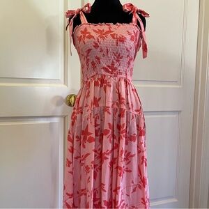Pink and Red Floral Midi Sun Dress
